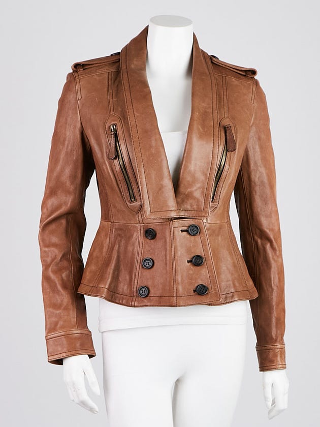 Burberry Prorsum Brown Lambskin Leather/Suede Jacket Size 8/42