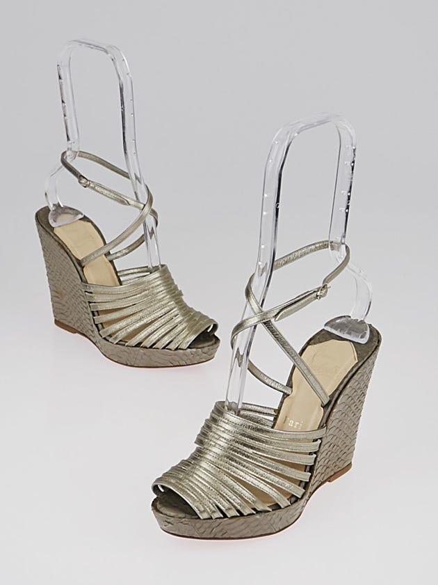 Christian Louboutin Pewter Snakeskin and Leather Wedge Sandals Size 6.5/37