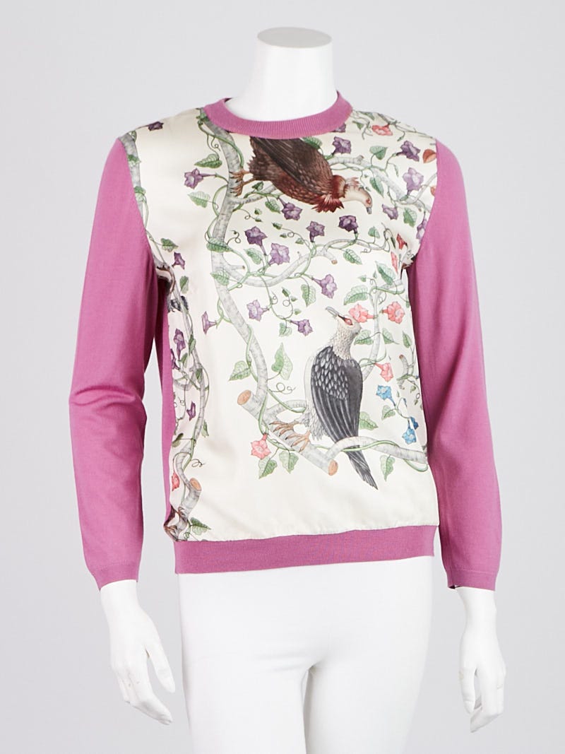 Gucci Purple Wool Floral Silk Sweater Size M - Yoogi's Closet