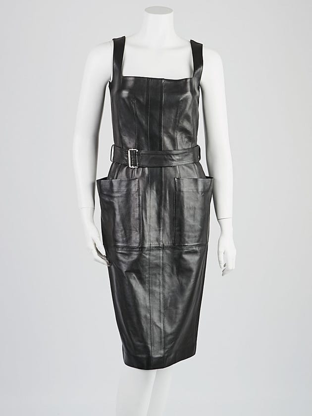 Alexander McQueen Black Leather Sleeveless Dress Size 8/42