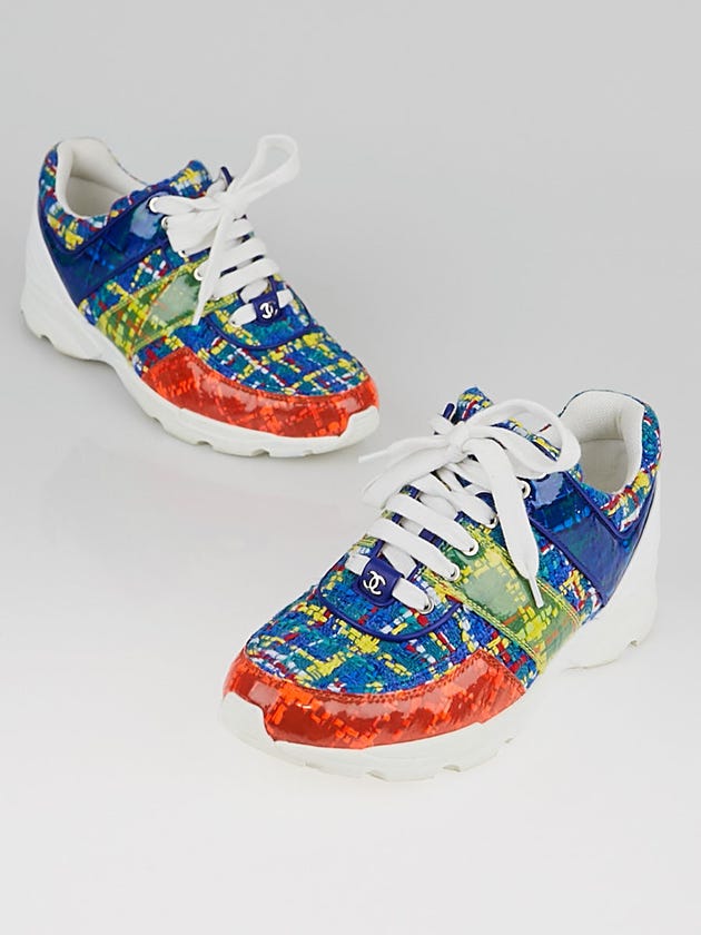 Chanel Multicolor Tweed and PVC Sneakers Size 6.5/37