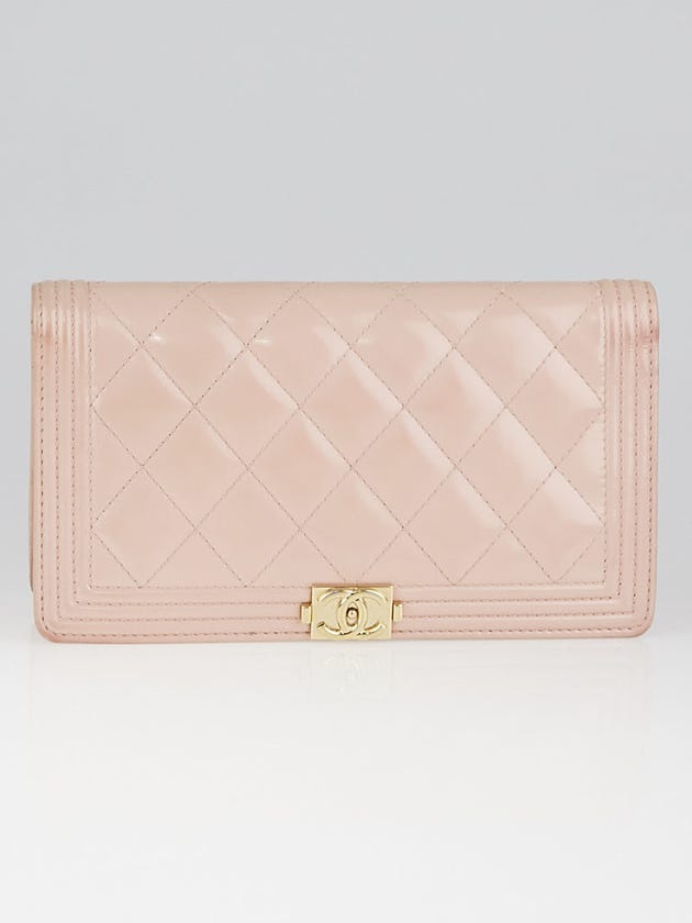 Chanel Pink Iridescent Patent Leather Boy Yen Wallet