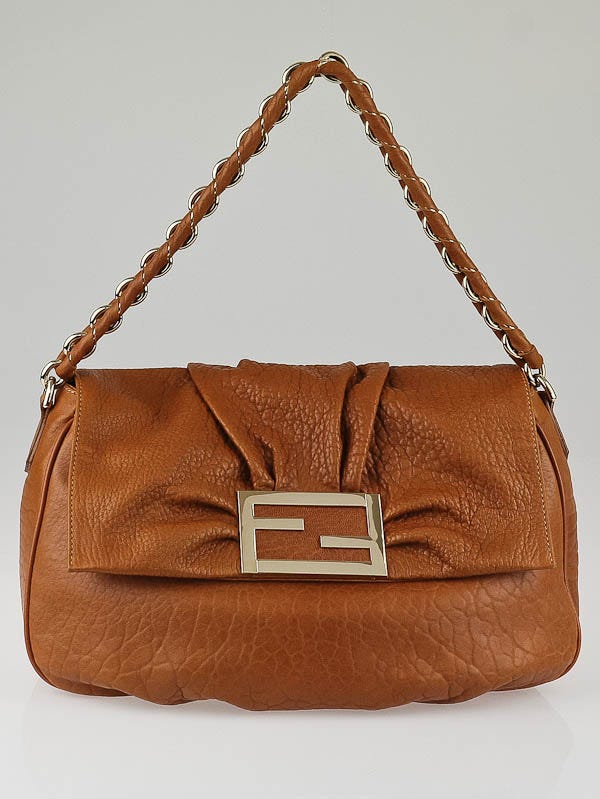 Fendi Brown Leather Mia Flap Shoulder Bag - 8BR614