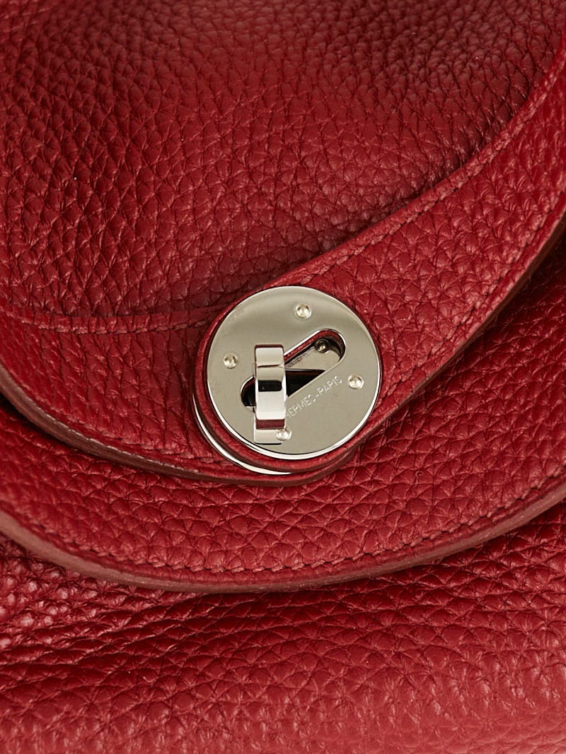 Hermes 30cm Rouge Garance Clemence Leather Palladium Plated Lindy Bag -  Yoogi's Closet