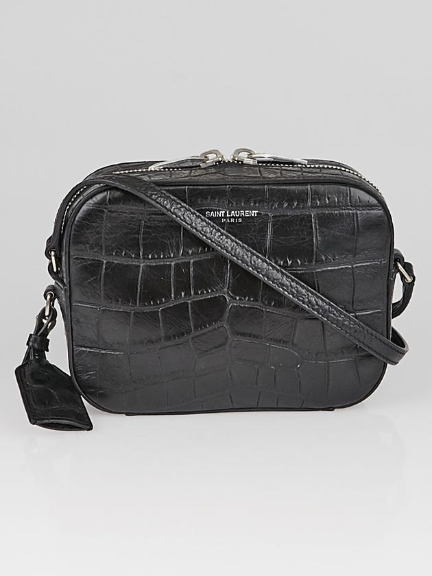 Yves Saint Laurent Black Crocodile Embossed Leather Camera Bag