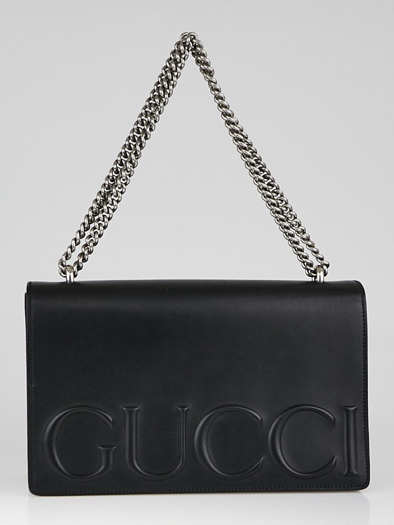 Gucci Black Leather Embossed Shoulder Bag | Yoogi's Closet