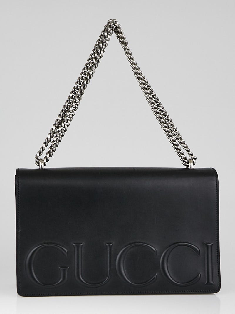 Gucci xl embossed chain strap black leather 2025 cross body bag