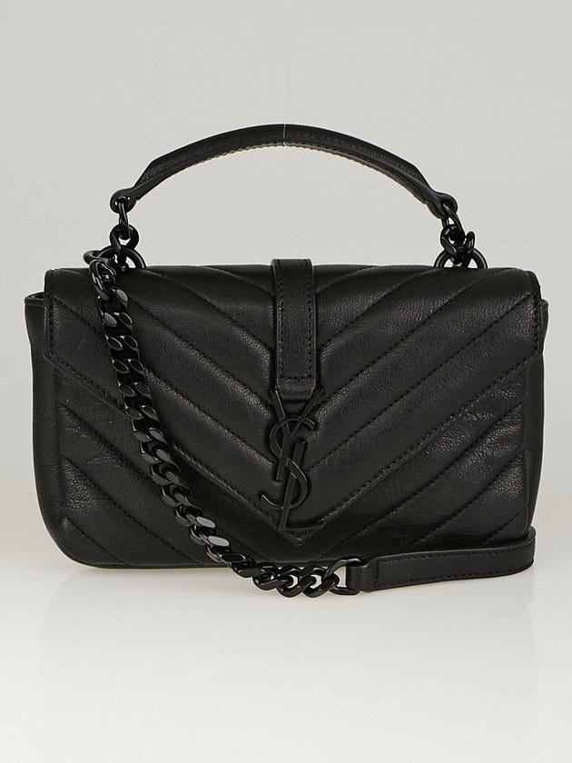 Yves Saint Laurent Black Chevron Quilted Leather Monogram Wallet on Chain College Bag