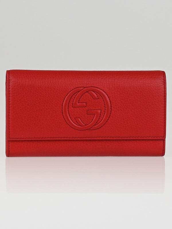 Gucci Red Pebbled Leather Soho Continental Flap Wallet
