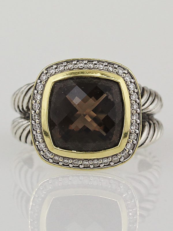 David Yurman 11mm Smokey Quartz and Diamonds Albion Ring Size 8.5