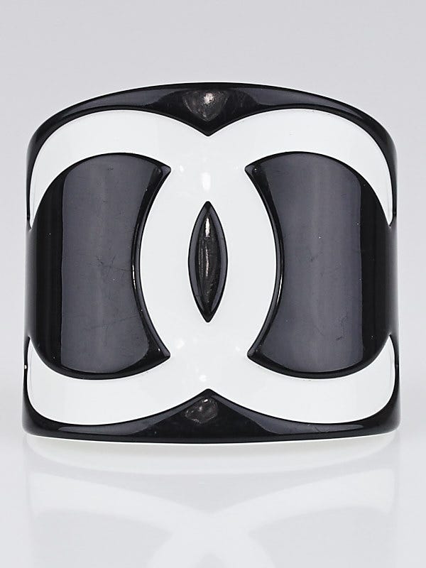 Chanel Black/White Resin CC Logo Cuff Bracelet