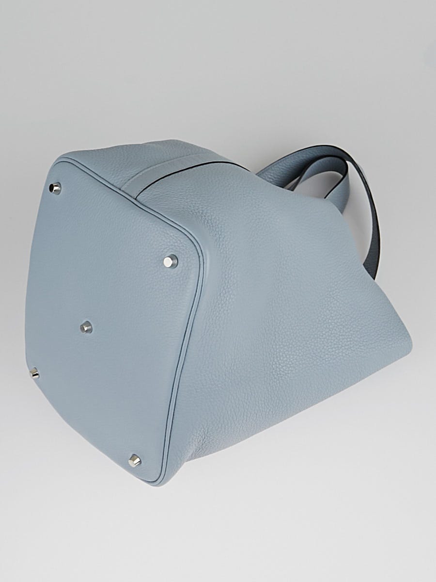 Hermes 26cm Blue Lin Clemence Leather Picotin Lock GM Bag