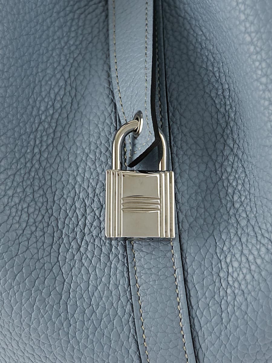 Hermes 26cm Turquoise Clemence Leather Picotin Lock GM Bag