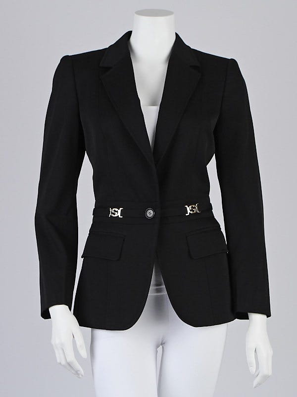 Gucci Black Wool Blend GG Blazer Jacket Size 8/42