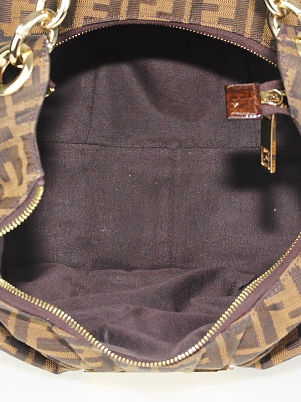 Fendi Tobacco Zucca Canvas and Patent Leather Mia Zip Shoulder Bag Fendi