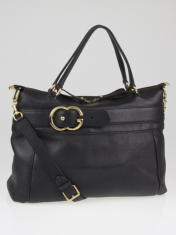 Gucci Black Pebbled Calfskin Leather Ride Medium Top Handle Bag