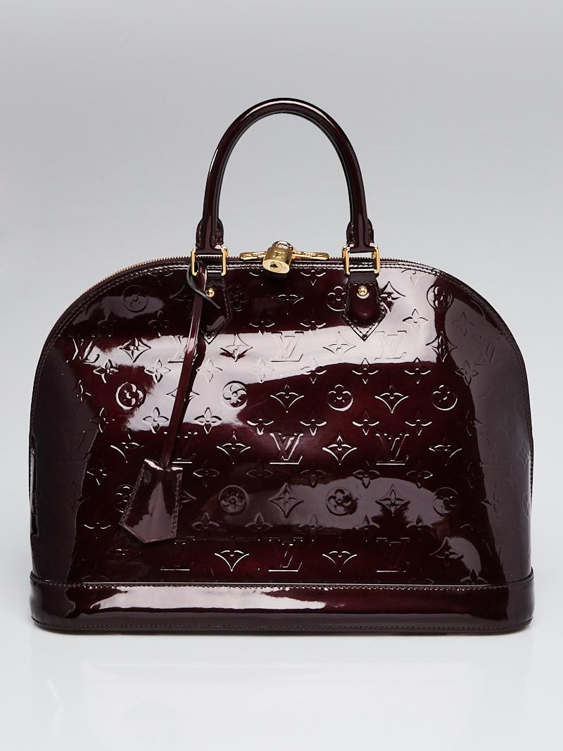 Authentic Louis Vuitton Amarante Monogram Vernis Patent Leather Alma GM Bag