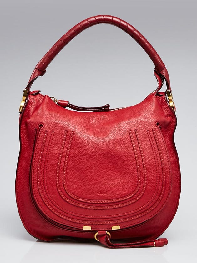 Chloe Red Pebbled Leather Small Marcie Hobo Bag