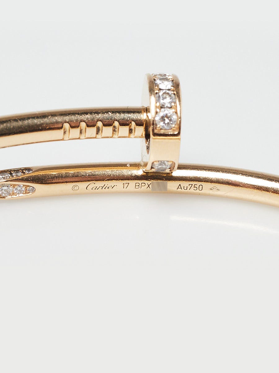 Cartier 18k Yellow Gold and Diamond Juste un Clou Bracelet Size 17