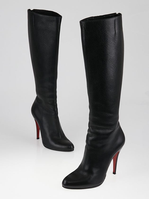 Christian Louboutin Black Leather Bourge 100 Knee-High Boots Size 7.5/38