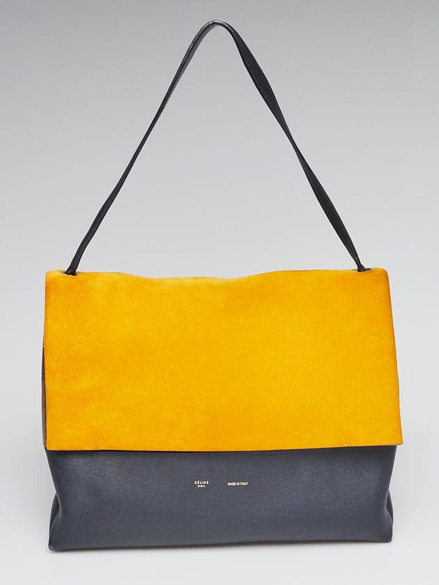 Celine Navy Blue/Yellow Leather and Suede All Soft Shoulder Bag