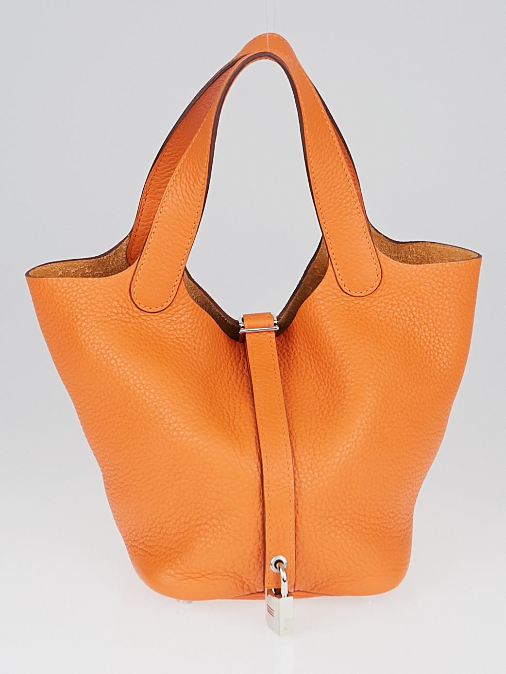 Hermes Picotin Lock Bag Clemence Leather Palladium Hardware In Orange