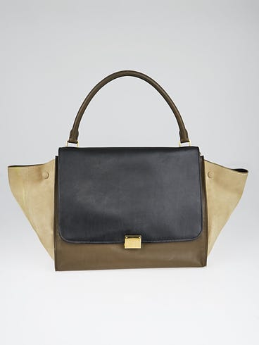 Celine Tricolor Calfskin Leather and Suede Large Trapeze Bag
