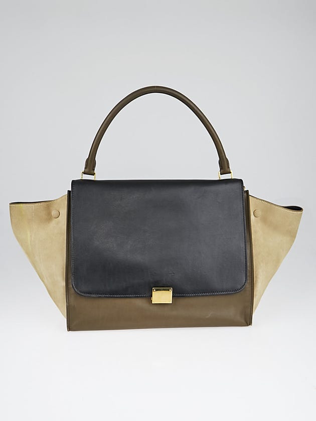 Celine Tricolor Calfskin Leather and Suede Large Trapeze Bag
