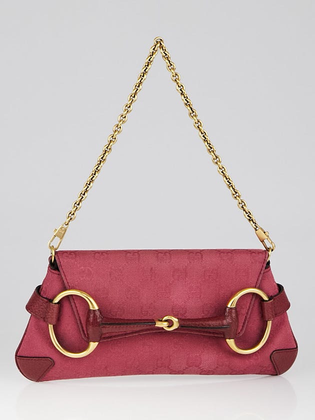 Gucci Pink GG Canvas Horsebit Chain Clutch Bag
