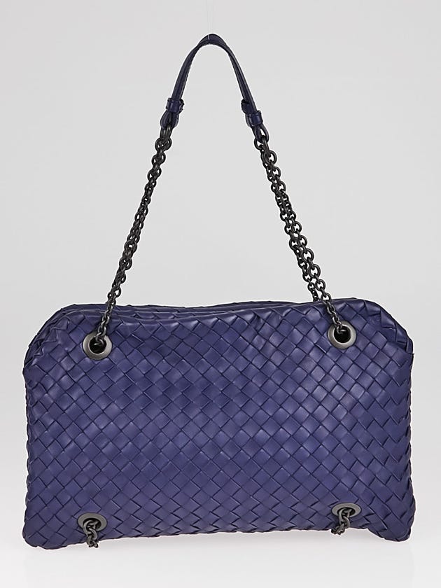 Bottega Veneta Blue Intrecciato Woven Nappa Leather Duo Bag