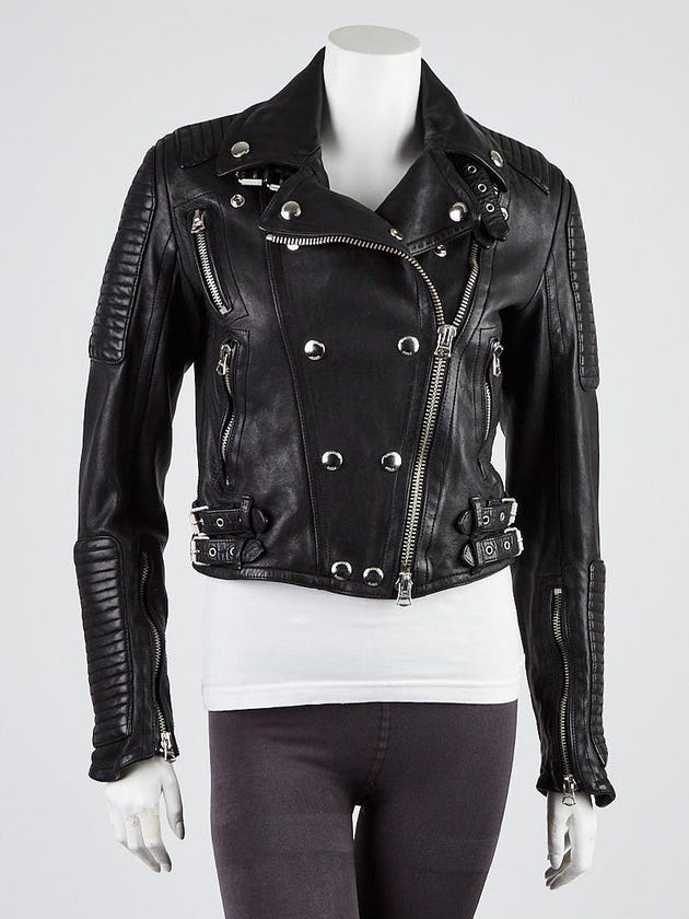 Burberry Brit Black Lambskin Leather Biker Jacket Size 6