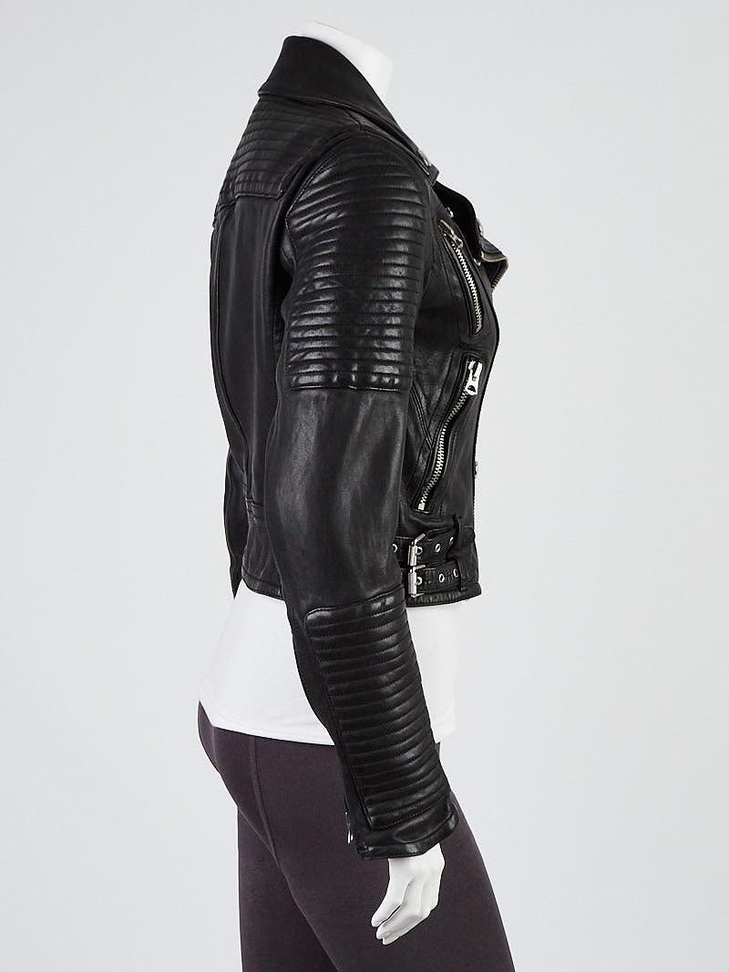 Burberry Brit Black Lambskin Leather Biker Jacket Size 6 | Yoogi's