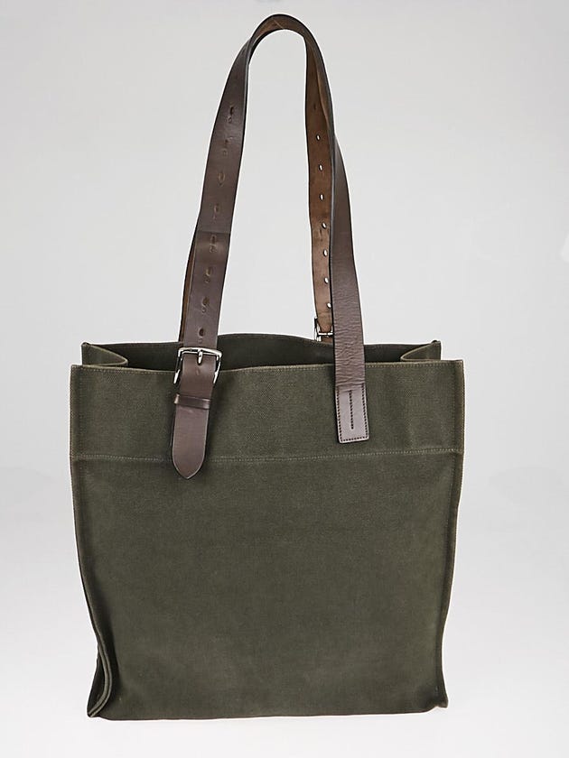 Hermes Green Canvas and Natural Vache Hunter Leather Etriviere Shopping Tote Bag