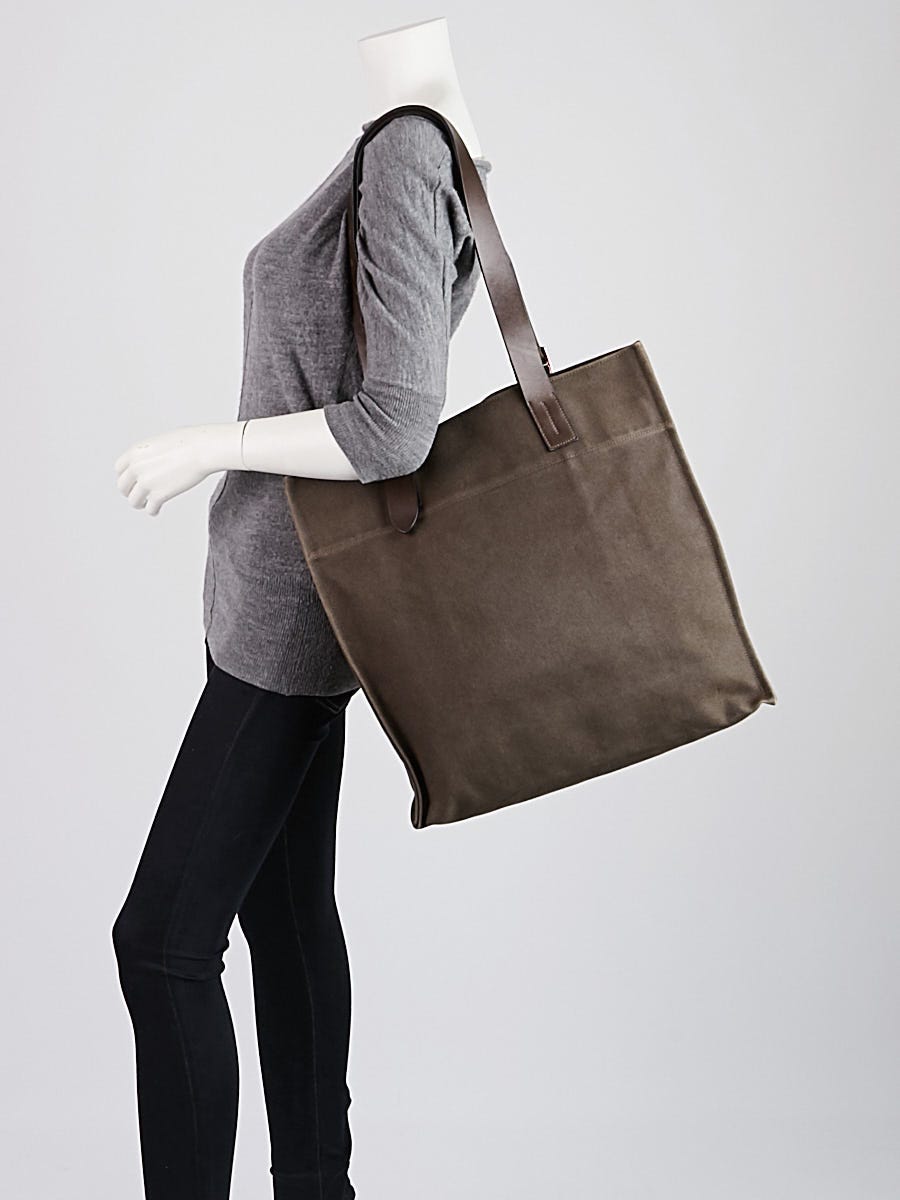 Hermes Green Canvas and Natural Vache Hunter Leather Etriviere Shopping Tote Bag Yoogi s Closet