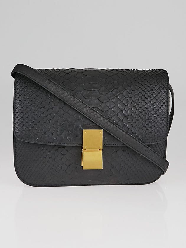 Celine Black Python Medium Classic Box Flap Bag | Yoogi's Closet