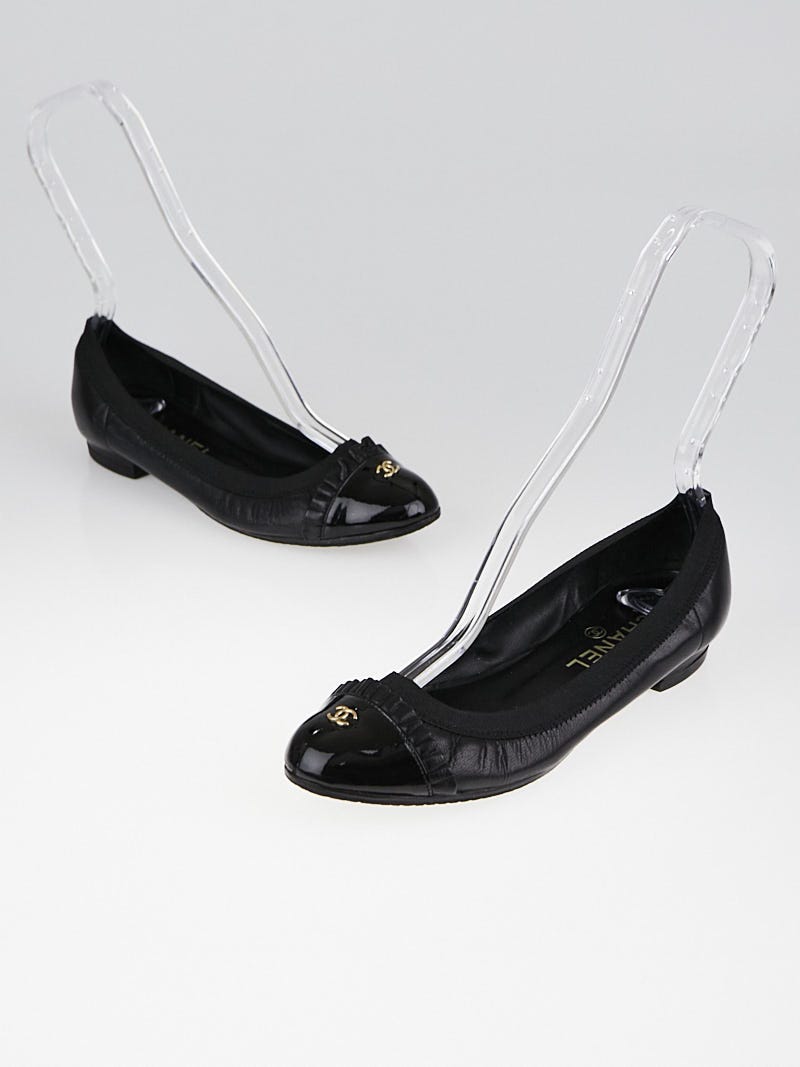 Chanel Black Patent Leather Elastic Ballet Flats Size 5.5/36