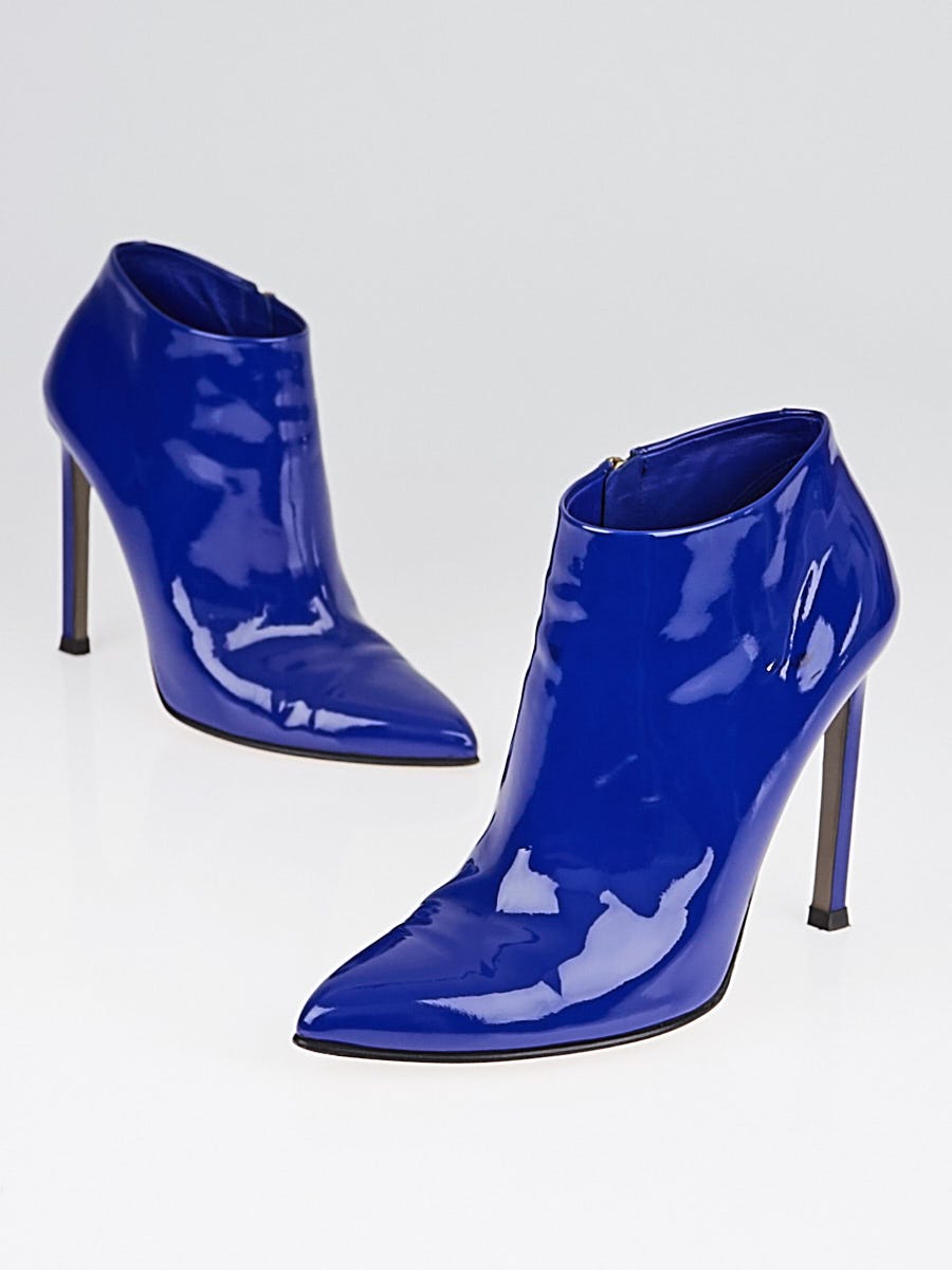 Gucci Blue Patent Leather Pointed Toe Ankle Boots Size 7