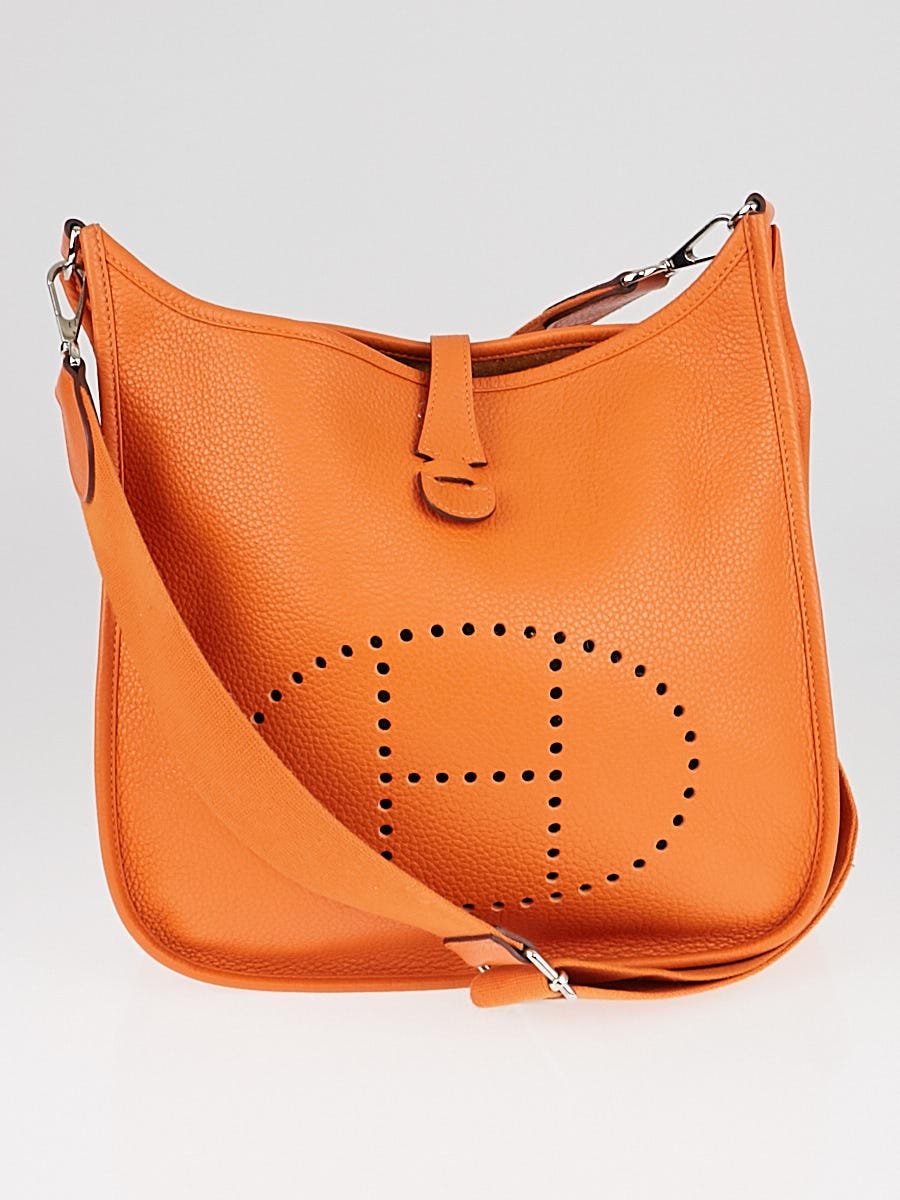 HERMES Evelyne PM Clemence Leather Crossbody Bag Orange