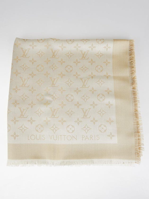 Louis Vuitton Gold/White Monogram Shine Shawl Scarf