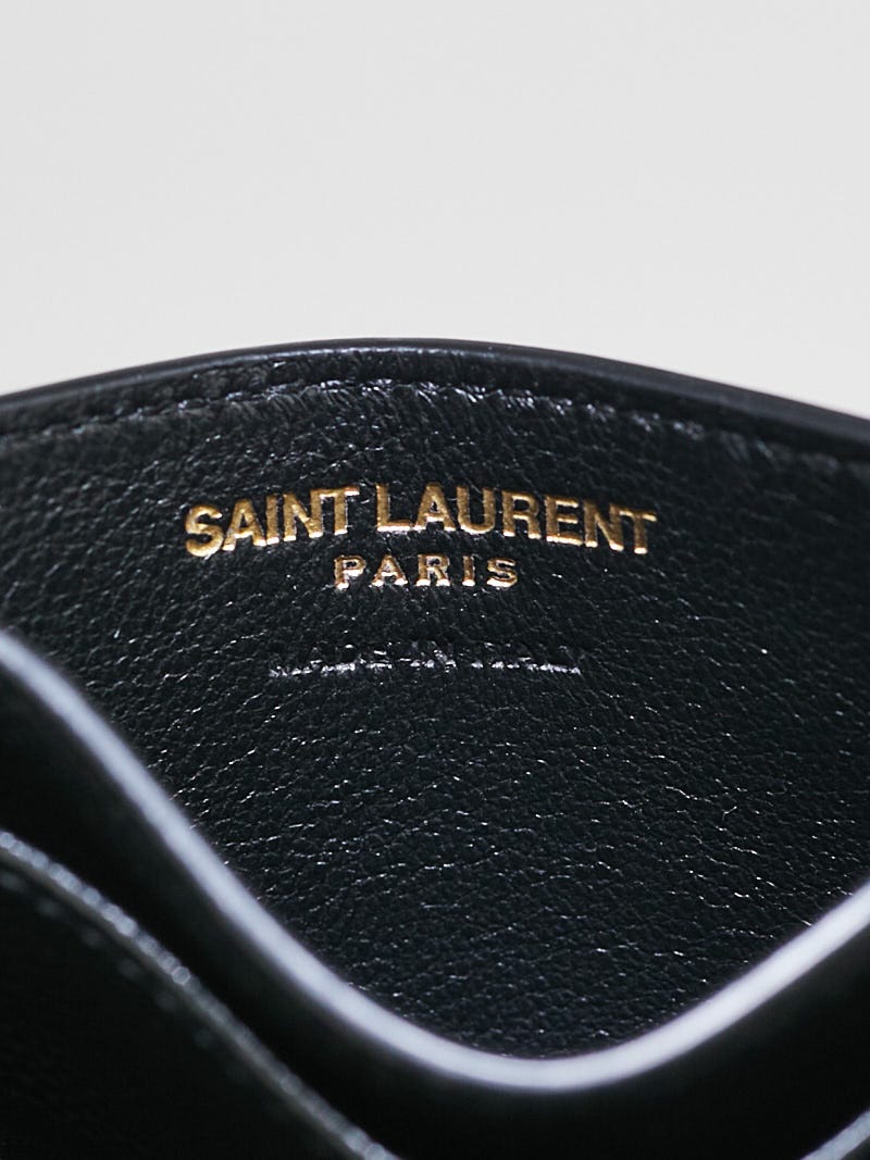 SAINT LAURENT - Branded pebbled leather card holder