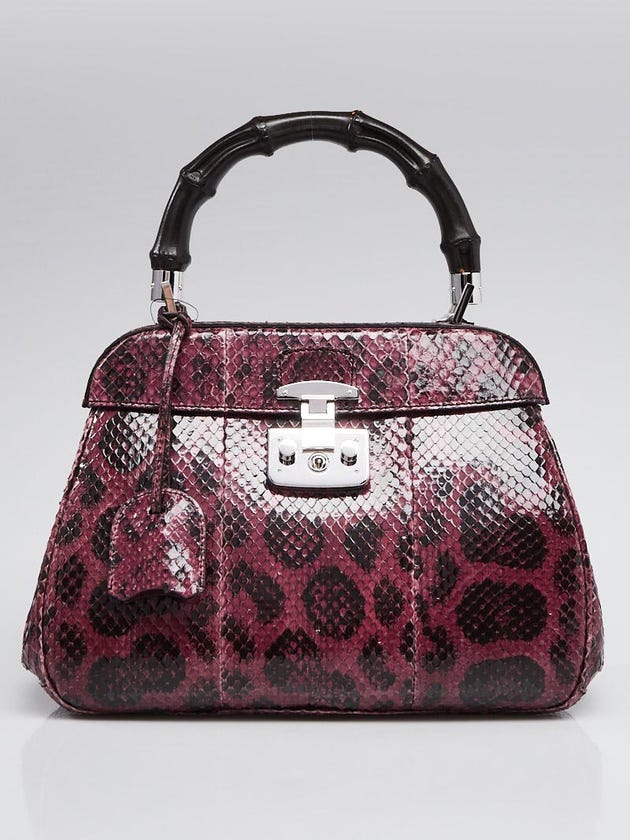 Gucci Purple Python Lady Lock Bamboo Top Handle Bag