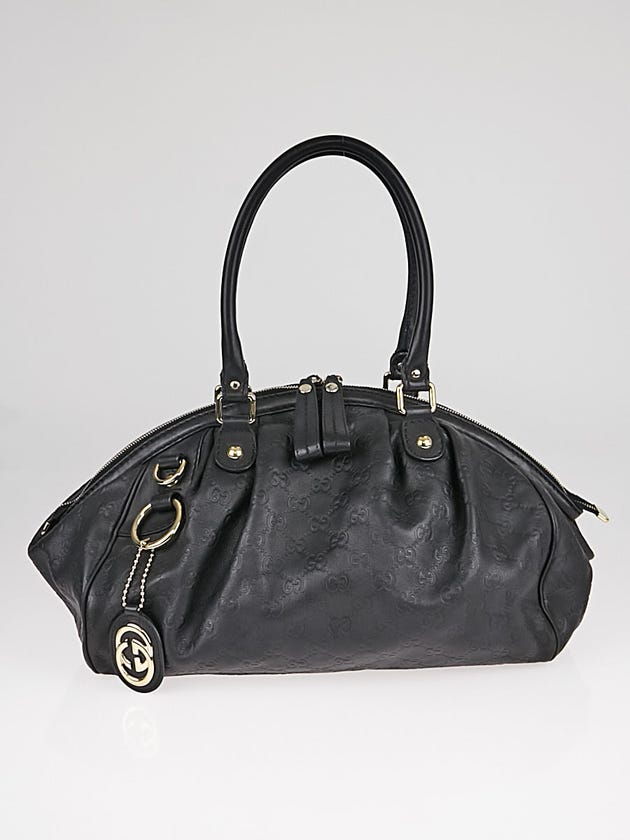 Gucci Black Guccissima Leather Sukey Boston Bag