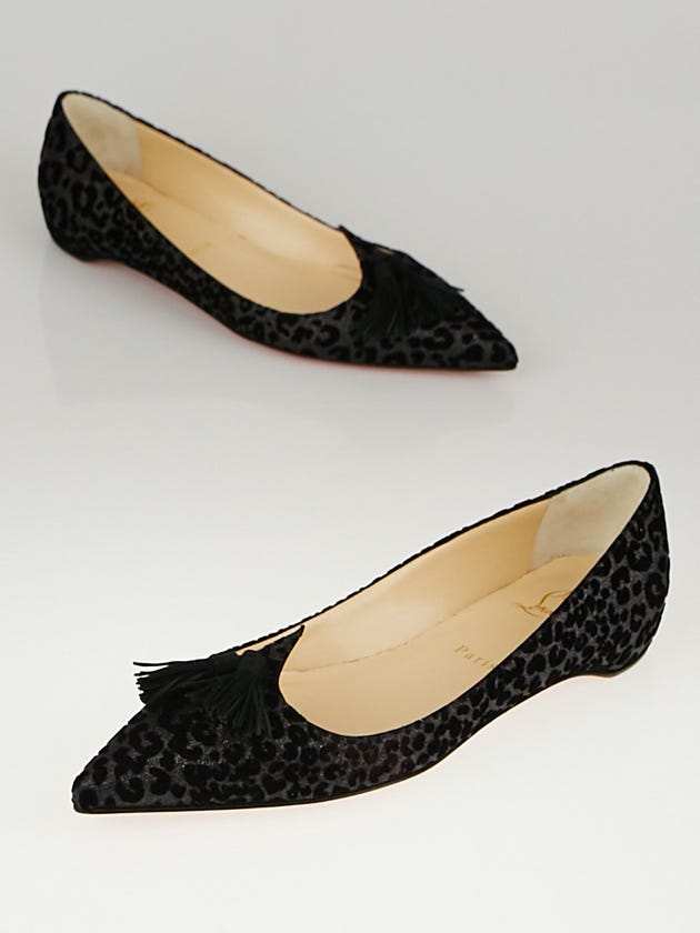 Christian Louboutin Black Leather and Suede Leopard Print Gwalior Flats Size 7/37.5