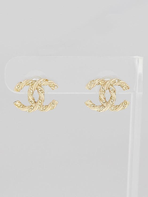 Chanel Goldtone Rope Metal and Crystal CC Earrings