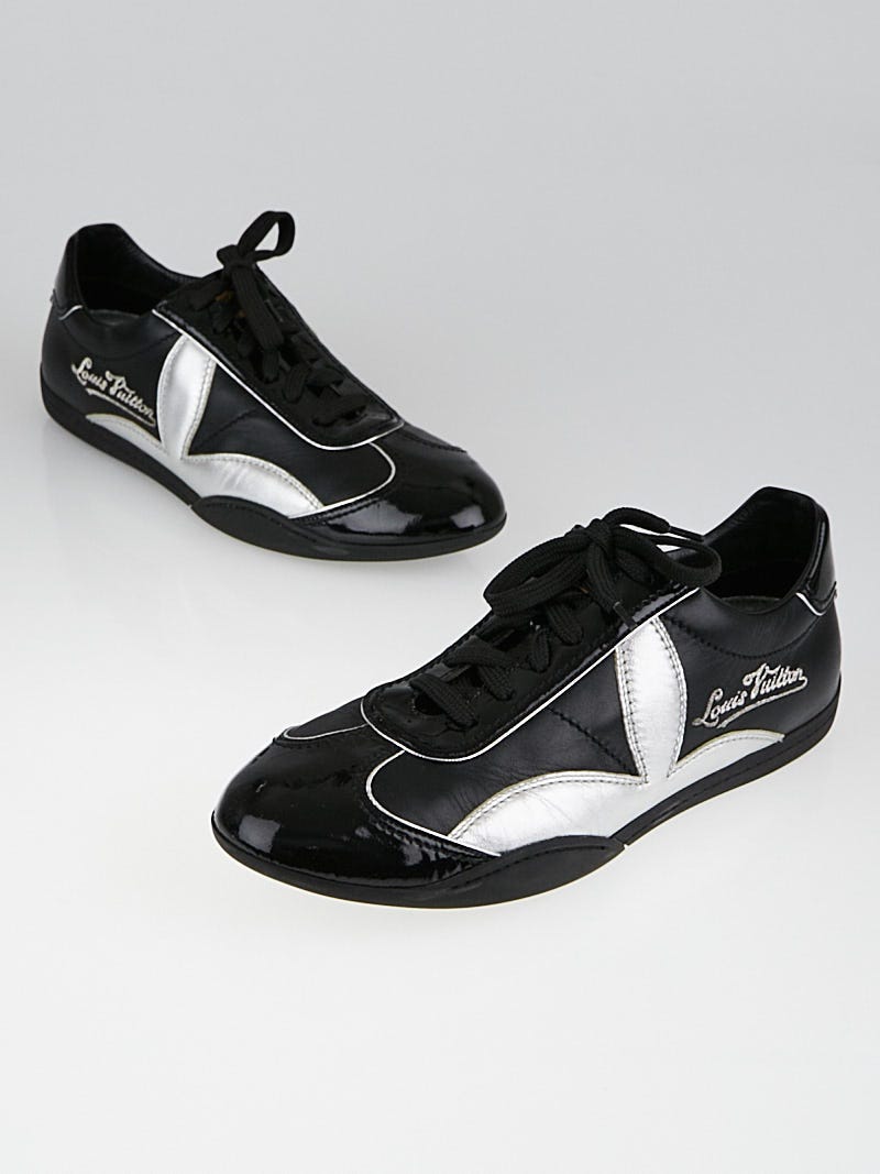 Louis Vuitton Black/Silver Leather Monogram Lace-Up Sneakers Size 9.5/40 -  Yoogi's Closet