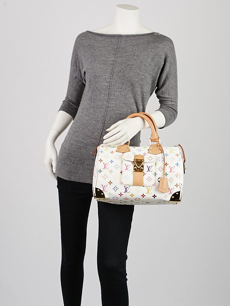 Louis Vuitton White Monogram Multicolor Speedy 30 Bag - Yoogi's Closet