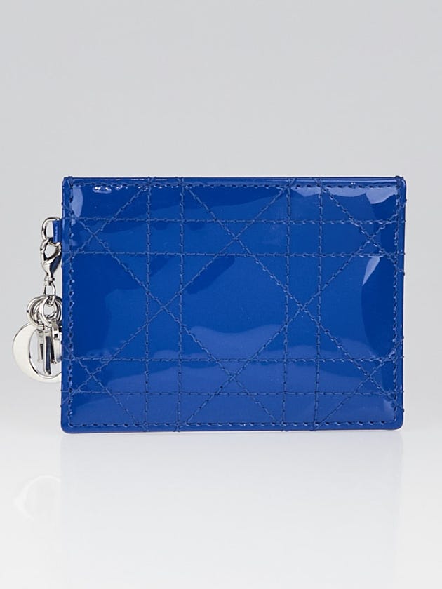 Christian Dior Tahiti Blue Cannage Quilted Patent Leather Lady Dior Card Case