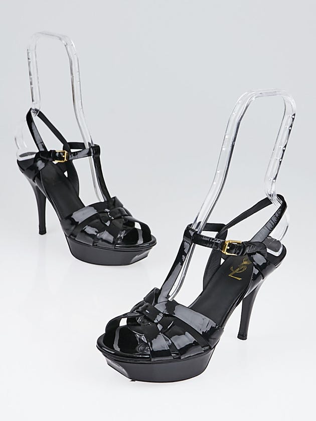 Yves Saint Laurent Black Patent Leather Tribute Sandals Size 7/37.5