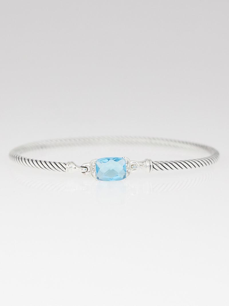 David Yurman 3mm Sterling Silver Blue Topaz and Diamond Petite Wheaton Bracelet