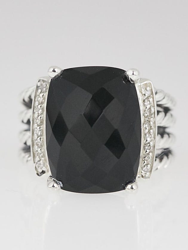 David Yurman 16x12mm Black Onyx and Diamond Wheaton Ring Size 6.5